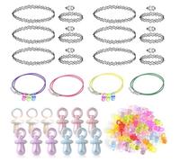 Accessoires Années 90 pour Femmes, Totoche Année 90, Collier ras du cou tatouage, Tétine Décorative Colorée et Corde Cirée, Collier Tétine pour Soirée à Thème Années 80 90