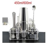 Accessoires bar,Shaker Cocktail barre inox outils Kit de barman 13 pièces avec support et livret de - Type 12Pc 450600mm Rack