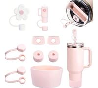Accessoires Compatible avec Stanley Cup, Lot de 9 Stanley Cup Accessoires Comprend des Protections Anti-fuites en Silicone, Kit de Joints Anti-fuite pour Gobelets Stanley de 1,2 l et 850 ml, Rose