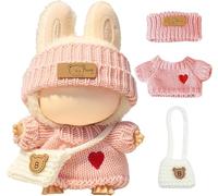 Accessoires Crochet Main Poupée for Labubu 17cm - Ensemble 3 Pièces Pull Cœur, Chapeau + Sac - Tenue Mignonne Style Unique (sans Poupée) (Style 1)