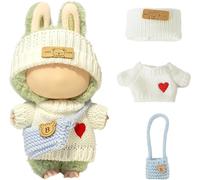Accessoires Crochet Main Poupée for Labubu 17cm - Ensemble 3 Pièces Pull Cœur, Chapeau + Sac - Tenue Mignonne Style Unique (sans Poupée) (Style 4)