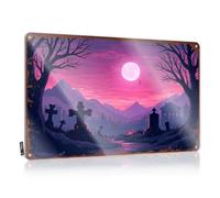 Accessoires d'art mural cool, œuvre d'art imperméable, impression rétro sarcastique pour café, pub, salle de bain | Lac pré-percé personnalisé une scène de cimetière au clair de lune (30 x 40 cm)