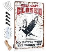 Accessoires d'art mural vintage imperméable - Impression rétro propre pour café, pub, restaurant - Pré-percé - Garçons - Garde la porte fermée peu importe ce que disent le perroquet (20 x 30 cm)