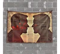 Accessoires de bar d'extérieur Silhouettes de deux têtes face à l'autre contre un arrière-plan O Tapisserie décorative pour cave d'homme (100 x 150 cm)