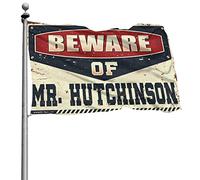 Accessoires de bar - Drapeau humoristique « Man Cave Beware of Mr. Hutchinson » - Décoration de salle de bain (60 x 90 cm)
