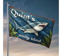 Accessoires de bar en plein air Décor Quint's Amity Island : The Great White Shark Adventure Flag Welcome Garden Flag Man Cave Decor (30 x 45 cm)