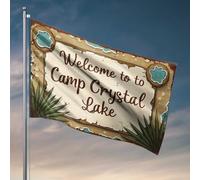 Accessoires de bar en plein air - Panneau de bienvenue pour le camp Crystal Lake Adventure Flag Welcome Garden Flag Man Cave Decor (120 x 180 cm)