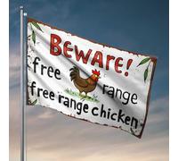 Accessoires de bar Man Cave Beware Of Free-Roaming Chicken: Panneau d'avertissement rustique Drapeau Sports Bar Décor Automne Porche Decor (120 x 180 cm)