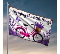 Accessoires de bar Man Cave Enjoying The Little Things : un vélo rose avec drapeau lavande décoration de garage pour homme drapeau de jardin amusant (120 x 180 cm)