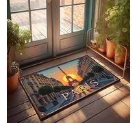 Accessoires de bar Man Cave Sunset Glow : une avenue parisienne avec silhouette de tour Eiffel, paillasson pour chambre, décoration d'automne (65 x 90 cm)