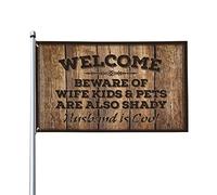 Accessoires de bar Man Cave Welcome Beware Of Wife Children And Pets Are Also Shady As Well Husband Is Cool Drapeau Décorations de porche Décoration d'extérieur pour chambre d'homme (152 x 244 cm)