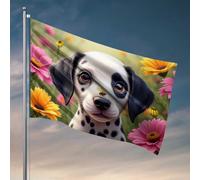 Accessoires de bar pour cave d'homme, adorable dalmatien dans un jardin fleuri, décorations de dortoir, drapeaux pour les gars de l'université (120 x 180 cm)