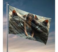 Accessoires de bar pour homme, fille de la caverne avec chats géants : un drapeau fantaisie art portrait décorations de dortoir pour les gars de l'université drapeaux pour Bedroo (60 x 90 cm)
