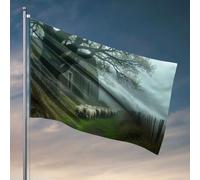 Accessoires de bar pour homme, grotte, mouton, marchant sur un chemin brumeux. Drapeau drôle pour mari, cadeaux pour chambre à coucher (30 x 45 cm)