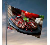 Accessoires de bar pour homme grotte steak avec graines de grenade sur une plaque noire. Drapeaux pour dortoir universitaire Tiki Bar pour extérieur P (30 x 45 cm)