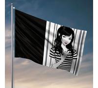 Accessoires de bar pour homme, grotte, une femme dans une chemise rayée debout contre des lignes verticales. Drapeau, dortoir, affiches, pour garçons, hippie (60 x 90 cm)