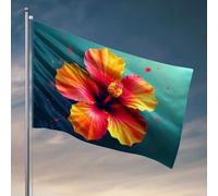 Accessoires de bar pour homme, grotte une fleur d'hibiscus vibrante avec pétales rouges et jaunes audacieux. Drapeau, dortoir, affiches pour décoration hippie (60 x 90 cm)