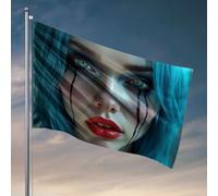 Accessoires de bar pour homme, grotte une personne aux cheveux bleus et maquillage dramatique. Drapeaux pour dortoir universitaire, barre Tiki pour extérieur P (60 x 90 cm)