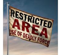 Accessoires de bar pour Man Cave Restricted Area : No Use Of Deadly Force Sign Flag Sports Bar Decor Patio Bar Accessories (30 x 45 cm)