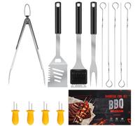 Accessoires de Barbecue en Acier Inoxydable avec spatule, Fourchette, Pince à Barbecue, Broche, Porte-épis de maïs en Silicone, Coffret Cadeau pour Homme et Femme
