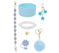 Accessoires De Bouteille D'eau Avec Poignée Facile À Transporter Botte De Tasse Couvercles De Paille En Silicone Breloque En Peluche Et Breloque En Forme De Fleur Chaîne De Tasse Faite À La Main