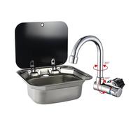 Accessoires de Caravane évier de Camping-Car, lavabo à Main en Acier Inoxydable, évier avec Robinet plié for Caravane de Camping-Car, Cuisine de Bateau(Sink with Faucet C)