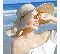 Accessoires de carnaval Chapeaux Soleil Paille Femmes Chapeau Chapeau Floppy Wide Chapeaux Plage Pliant Bord Bowknot Grande Casquettes de Baseball Casquette Monsieur Cuisine, beige, taille unique