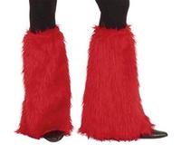 Accessoires de carnaval : Paire de guêtres en peluche pour costume hippie Rouge