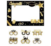 Accessoires de célébration de remise de diplôme avec cadres décoratifs et lunettes ludiques pour photos de groupe et souvenirs (cadre noir et doré)