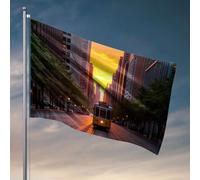 Accessoires de chambre cool pour adolescents garçons coucher de soleil tramway dans le centre-ville. Drapeaux de décoration de chambre, accessoires de bateau de pêche (30 x 45 cm)