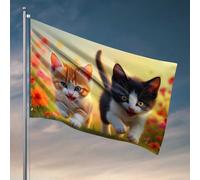 Accessoires de chambre cool pour adolescents garçons deux chatons mignons dans un jardin fleuri drapeau camping car accessoires de piscine (152 x 244 cm)