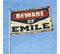 Accessoires de chambre pour adolescents garçons « Beware of Emile » Drapeau Tiki Bar pour extérieur Patio Bar Man Cave Decor (152 x 244 cm)
