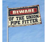Accessoires de chambre pour adolescents garçons « Beware of the Union Pipe Fitter » Drapeau Tiki Bar pour extérieur, patio, bar, décoration de grotte (60 x 90 cm)