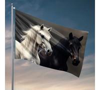 Accessoires de chambre pour adolescents garçons deux chevaux majestueux : drapeau blanc et noir drapeau de jardin d'automne drapeaux de jardin drôles (60 x 90 cm)