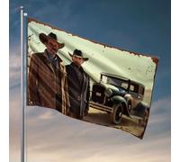 Accessoires de chambre pour adolescents garçons Deux hommes dans des chapeaux de cowboy debout à côté d'une vieille voiture. Drapeau étudiant athlète drapeau collège (30 x 45 cm)