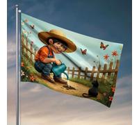 Accessoires de chambre pour adolescents garçons Un enfant arrosant des fleurs avec un chat à proximité. Drapeau étudiant athlète drapeau collège (30 x 45 cm)
