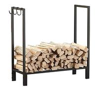 Accessoires de cheminée, grand support à bûches for extérieur/terrasse/jardin, rangement for d'allumage en métal robuste 75 cm haut avec 3 crochets