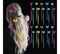 Accessoires de cheveux allumés 20 pcs Éclairage des pinces à cheveux 13, 8 '' Long Colorful Fiber Butterfly Clips Fiber Optic Lights Extension Glow in the Dark Accessories