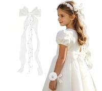Accessoires de cheveux de communion pour fille - Nœud doré et blanc avec perles - Rubans en organza - Bijou de tête - Fleurs - Première communion - Pour fille - Pour un mariage, un anniversaire, une
