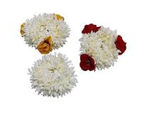 Accessoires de cheveux indiens traditionnels Gajra blanc avec rose, bijoux de fleurs artificielles, diadème Veni fait à la main pour femmes, vêtements de fête, chignon mehndi (combo de 3)