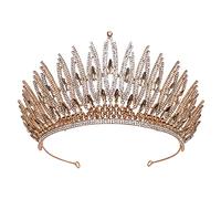 Accessoires de cheveux pour femmes luxueuses strass de cristal Gold Wedding Big Crown Queen Tiara Femmes Femmes Beauté Pageant Bridal Gold Color