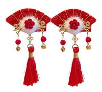 Accessoires de cheveux rouges pour filles, pinces à cheveux de style chinois, nœuds rouges poilus avec pompons, accessoires de cheveux chinois, pinces à cheveux du Nouvel An pour anniversaires