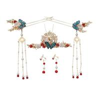 Accessoires de coiffure japonais et chinois lot de 5 épingles à cheveux chinoises à pompon papillon avec peigne et boucles d'oreilles pour femmes jeunes filles idéal pour les mariages les mariées.