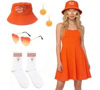 Accessoires de Costume Aperol,5 Pièces Costume D'Aperol pour Femme,avec Chapeau de Seau,Lunettes de Soleil,Boucles D'oreilles Orange,Chaussettes,Bracelets,pour Le Carnaval,Mardi Gras,SoiréE à Thème