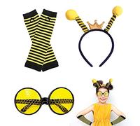 Accessoires de costume d'abeille 3 pièces, bandeau d'antenne d'abeille, lunettes soleil d'abeille, couvre-poignet protection bras rayé jaune noir garçons, filles Halloween, fête d'abeille, cosplay