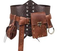 Accessoires de costume de la Renaissance - Pochette de ceinture - Support de téléphone - Porte-monnaie - Jupe - Crochet - Corset - Ensemble de festival médiéval, marron, S-Waist/25.6"-34", Disco