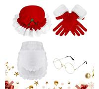 Accessoires de costume de Père Noël - Chapeau, lunettes, tablier, gants, ensemble complet de cosplay de vacances | Pour les femmes fête de noël mascarade théâtre Performance jeu de rôle amusant tenue