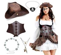 Accessoires de costume de pirate, chapeau, corset médiéval, patchs pour les yeux, ceinture, collier, tenues de pirates d'Halloween, costume de capitaine