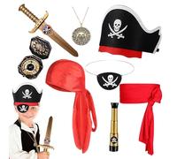 Accessoires de costume de pirate | Costume de pirate pour filles, couvre-chef de mort, ensemble de chapeau de couvre-visage pour garçon, fille, jeune, Halloween, cosplay, carnaval, activité, cadeaux