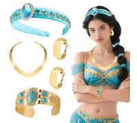 Accessoires de Costume de Princesse Arabe, 4pcs Deguisement de Princesse Jasmin avec Serre-Tête, Accessoires Costume de Princesse Jasmin, Princesse Arabe Dress up Accessoires, pour Carnaval Cosplay